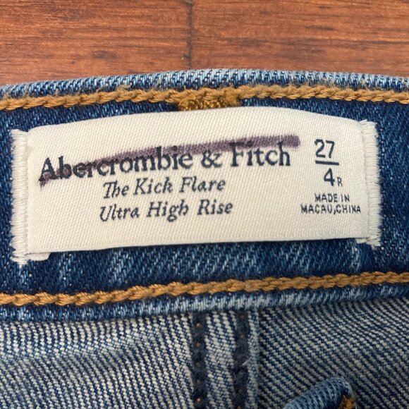 Abercrombie & Fitch Jeans Women 27 Blue Kick Flare Crop High Rise 70s Button Fly - Picture 7 of 9